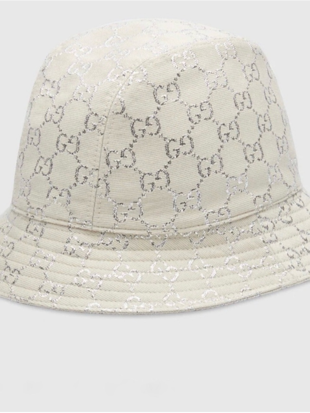 Gucci Cream Bucket Hat with Silver GG Jacquard